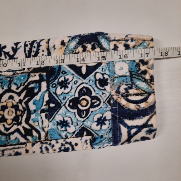 Chico's Size 2 Button Up Blazer Jacket Blue White Medallion 3/4 Sleeve Sz L Arts - Picture 12 of 14